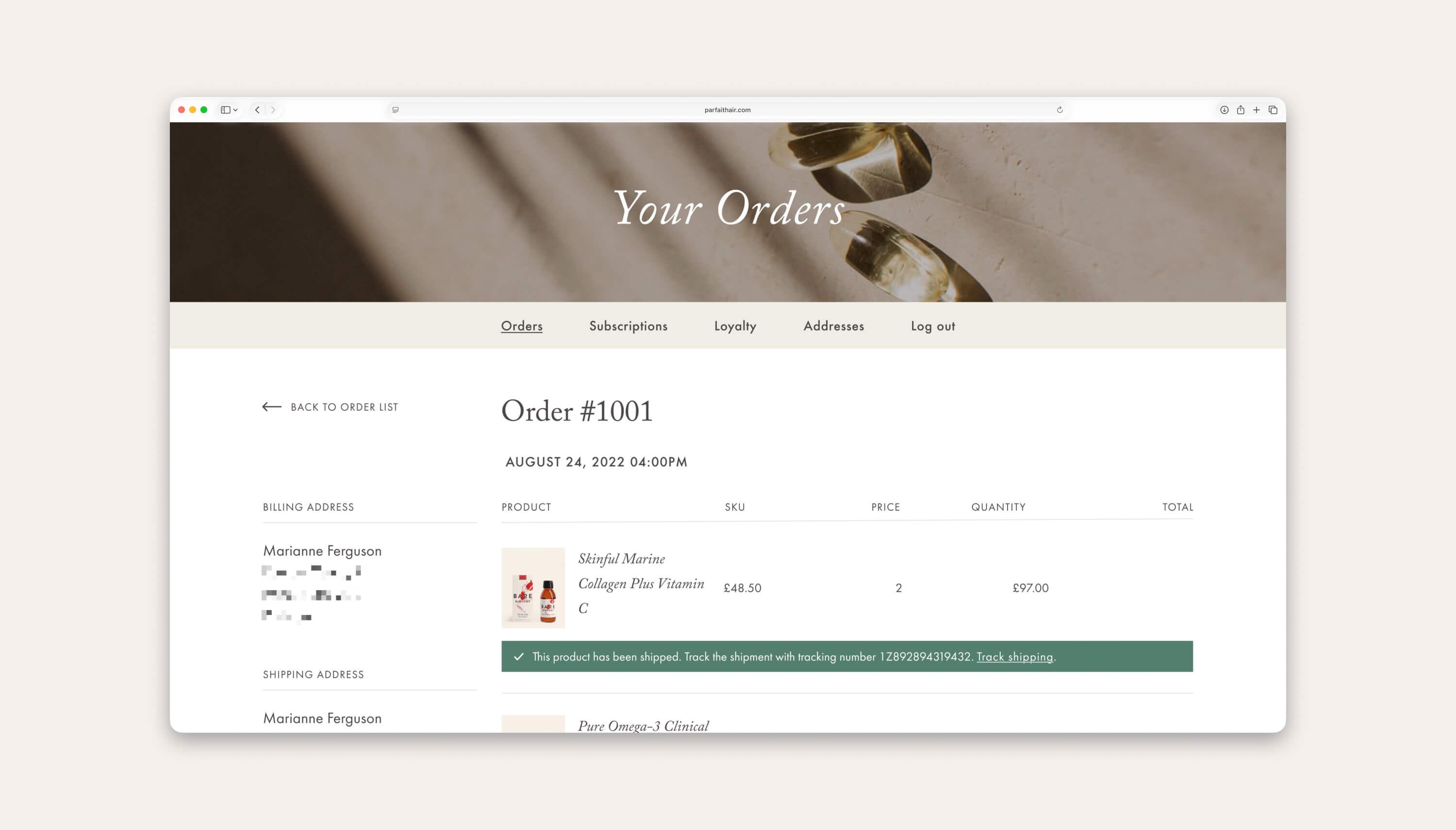 Mock-up of order screen.