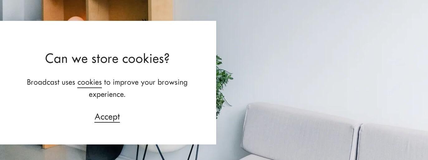 Broadcast's Cookies pop-up