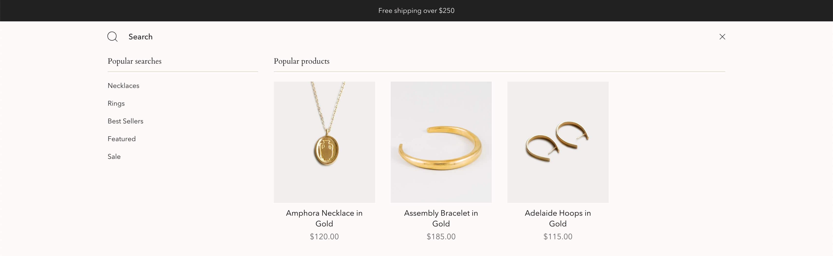 Broadcast displays Popular searches and Popular products when customers first open the Search modal
