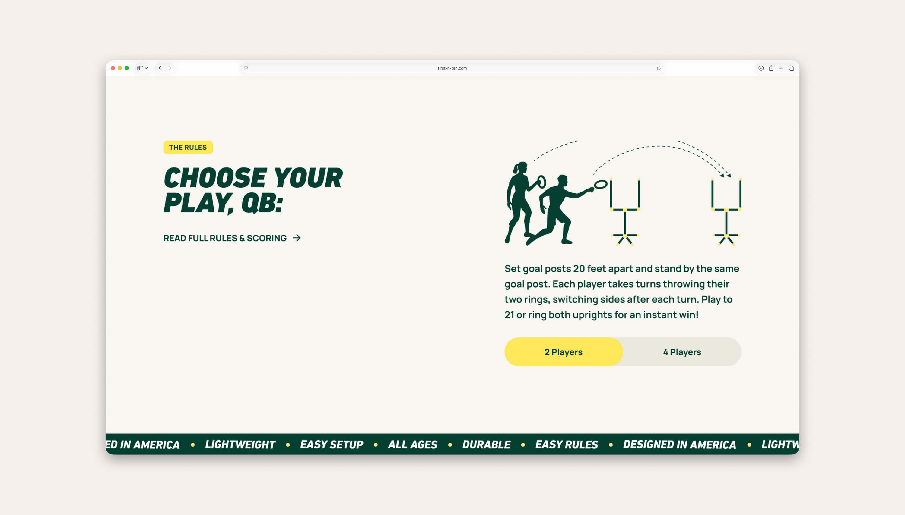 Interactive game rules section allowing the user to toggle between two game styles.