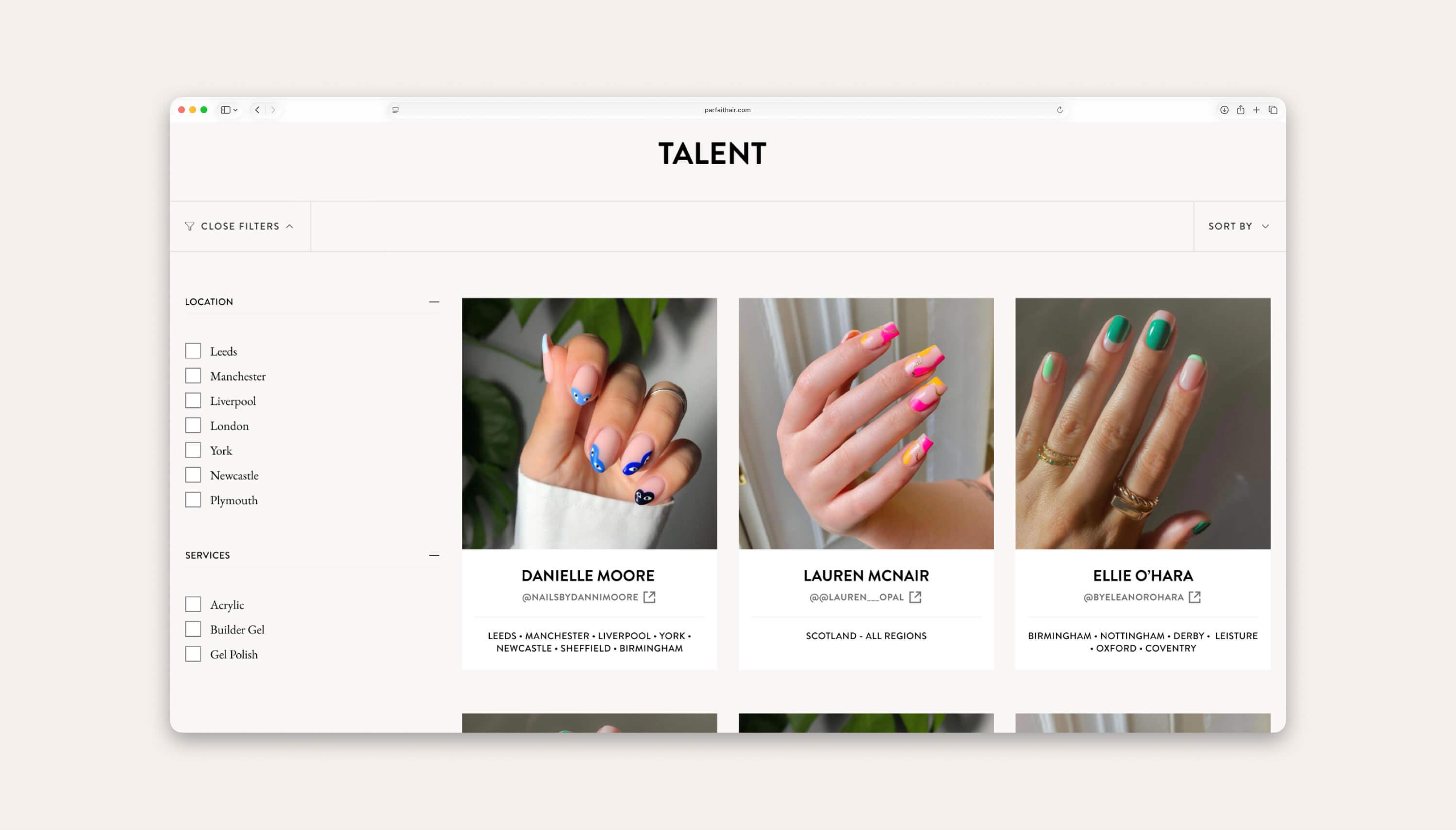 Custom talent directory mock-up.