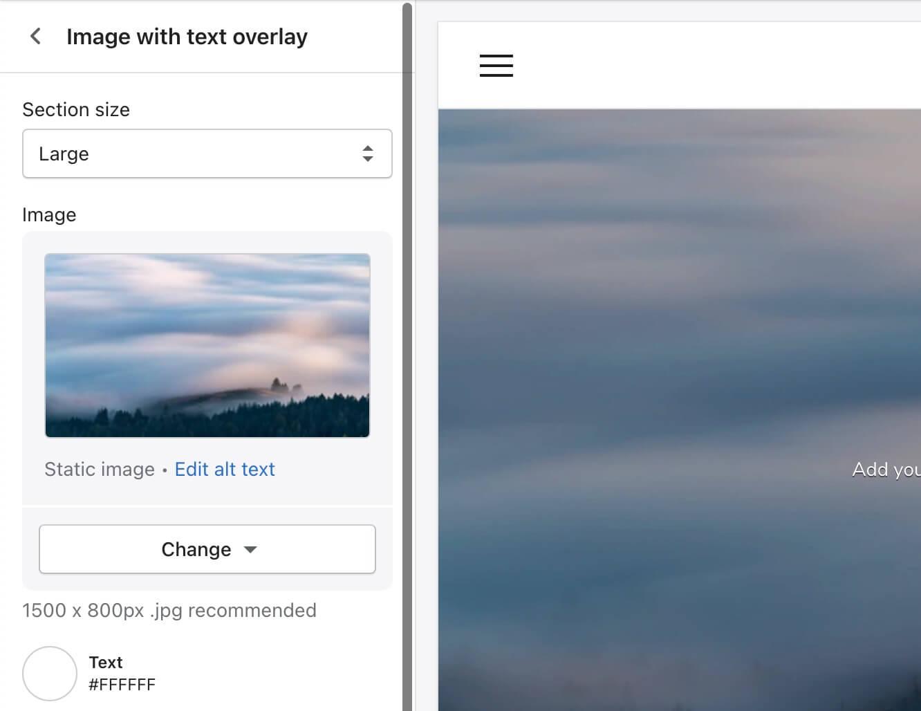 Screenshot of image size recommendations in Customizer