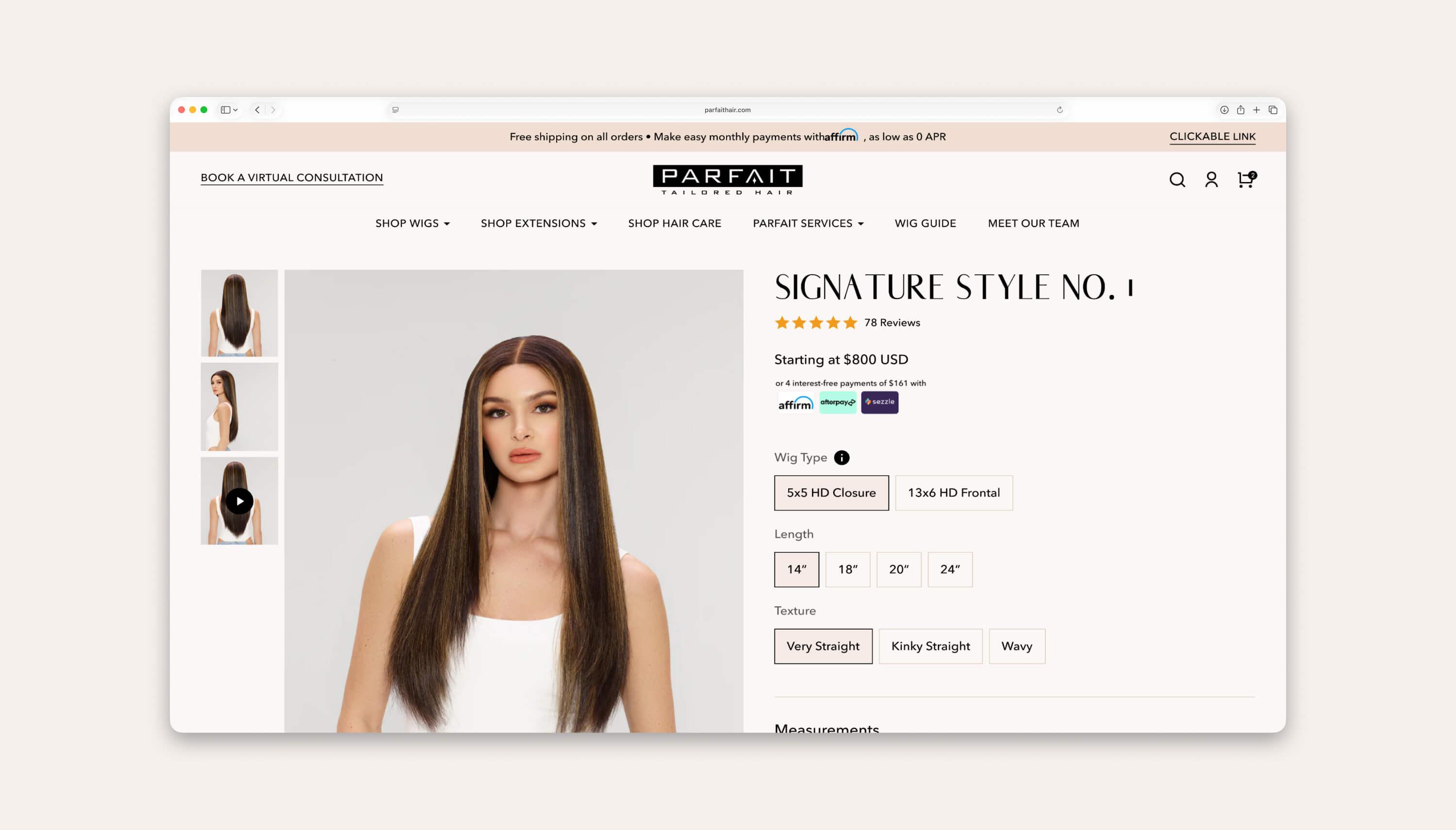 A simplified custom product template for Signature Styles.