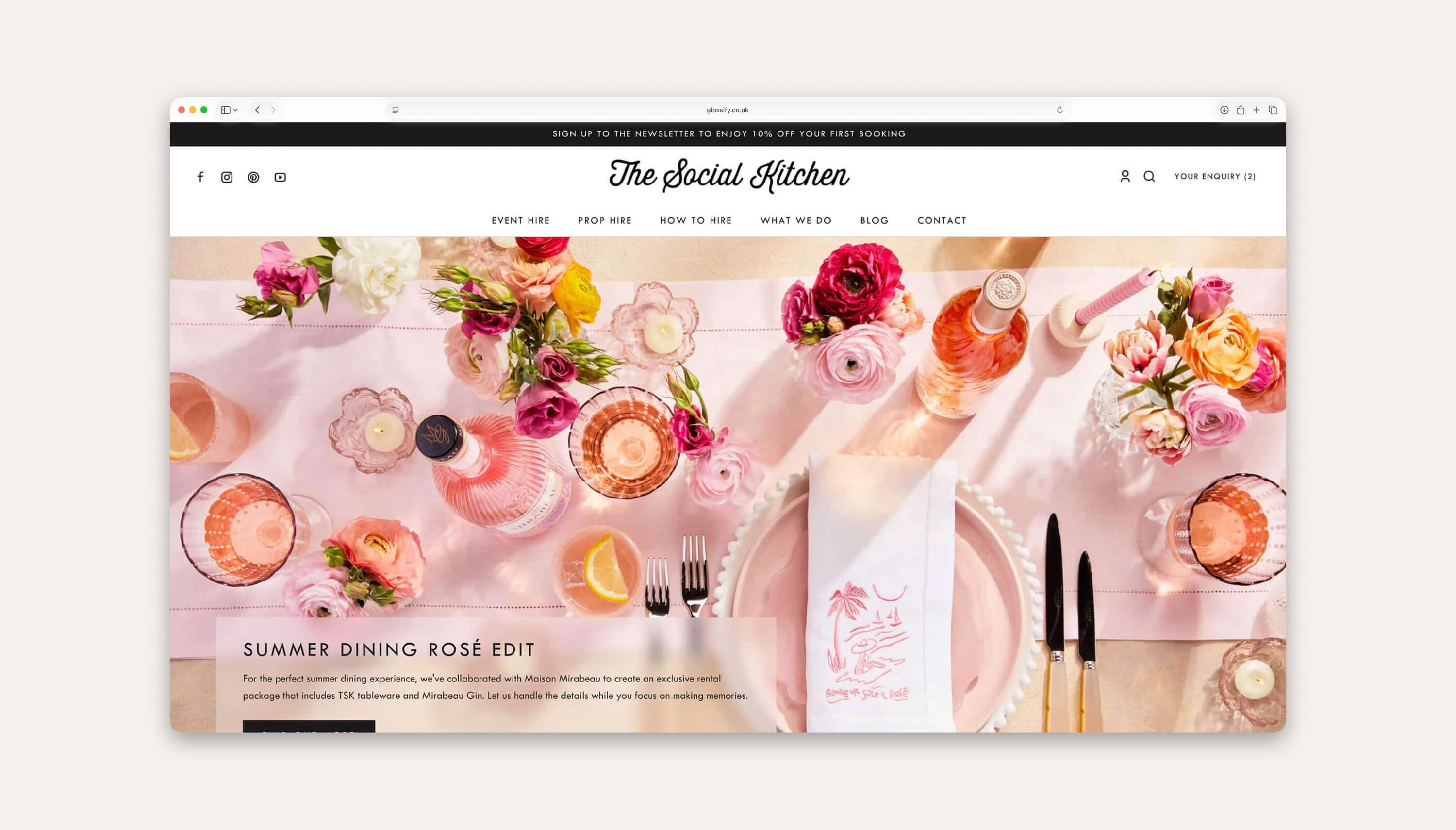 Desktop hero section of new The Social Kitchen website.