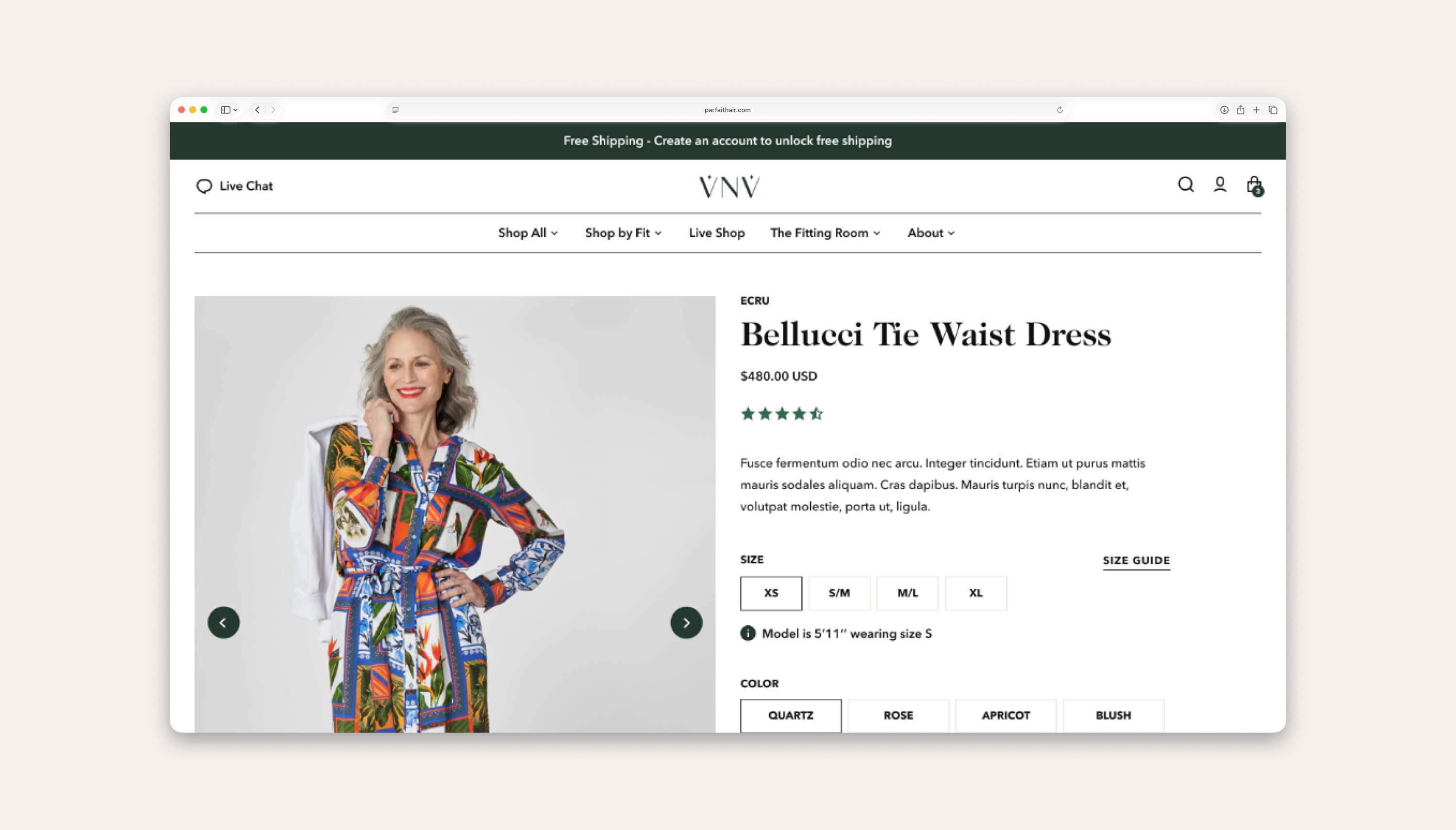 Product page mock-up.